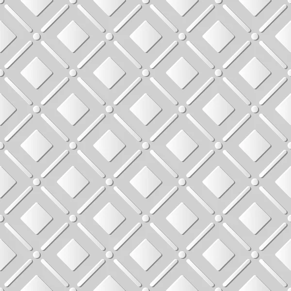 Seamless 3D white paper cut art background 415 round corner square check cross line — ストックベクタ