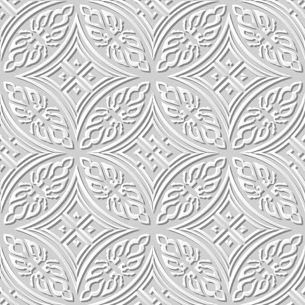 Nahtlose 3D-weißes Papier geschnitten Kunst Hintergrund 418 Runde Ureinwohner Kreuz Geometrie — Stockvektor