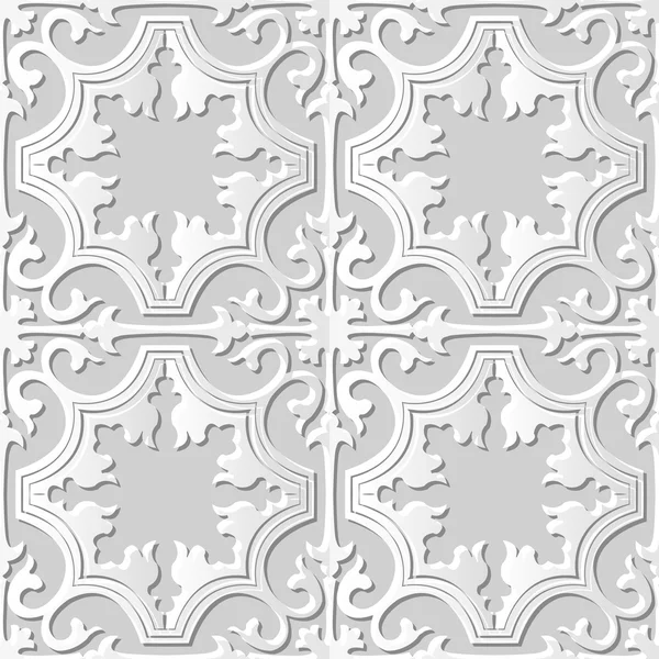 Seamless 3D white paper cut art background 434 curve spiral cross kaleidoscope — Stock Vector