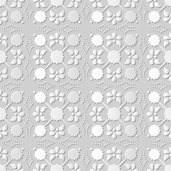 Nahtlose 3d weißes Papier geschnitten Kunst Hintergrund 437 vintage cross flower dot line — Stockvektor