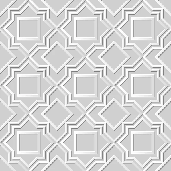 Seamless 3D white paper cut art background 441 star square geometry cross line — ストックベクタ