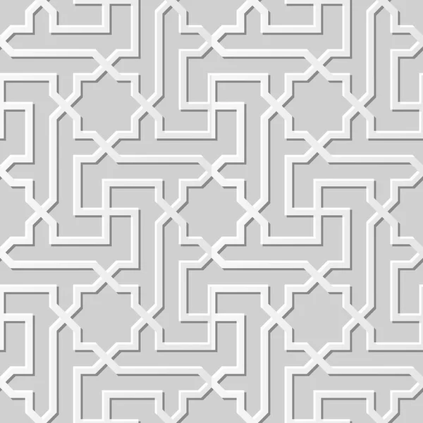 无缝 3d 白剪纸艺术背景 442 星交叉螺旋几何 — 图库矢量图片