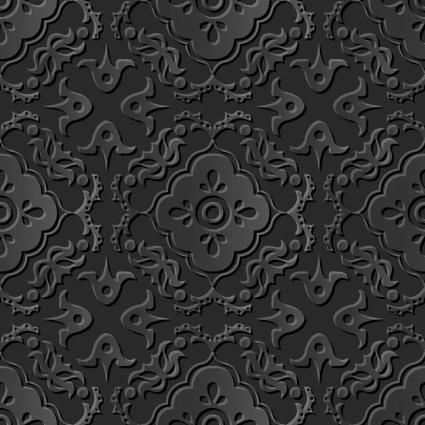 Nahtlose 3d dunkles Papier geschnitten Kunst Hintergrund 375 runde Blume Kaleidoskop — Stockvektor