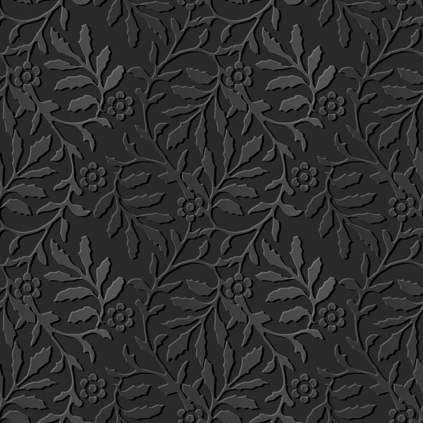 Nahtlose 3d dunkles Papier geschnitten Kunst Hintergrund 447 spairl Welle Blatt Blume — Stockvektor