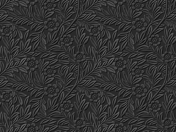 无缝 3d 黑暗剪纸艺术背景 453 花叶植物 — 图库矢量图片