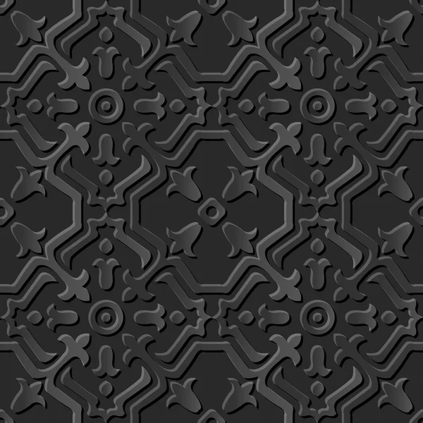 Nahtloser 3D dunkler Papierschnitt Kunst Hintergrund 461 Geometrie Kreuzrahmen Blume — Stockvektor