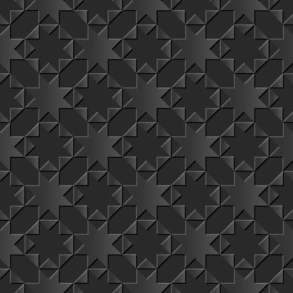 Seamless 3D dark paper cut art background 395 octagonn star cross triangle geometry — Stock vektor