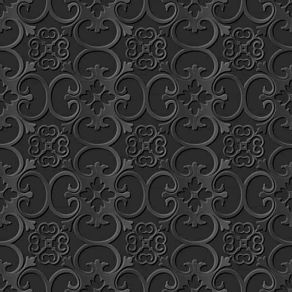 Nahtlose 3d dunkles Papier geschnitten Kunst Hintergrund 399 Kurve Spirale Kreuz Blume — Stockvektor