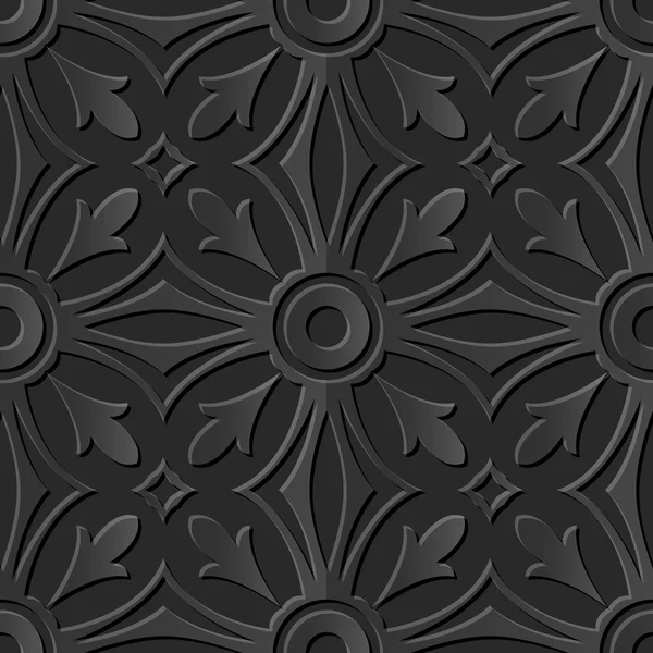 Seamless 3D dark paper cut art background 414 round cross curve kaleidoscope — Stockový vektor