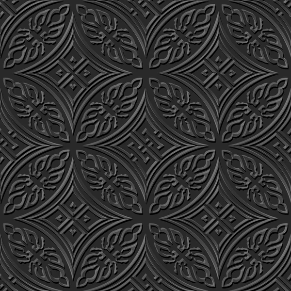 Seamless 3D dark paper cut art background 418 round aboriginal cross geometry — ストックベクタ