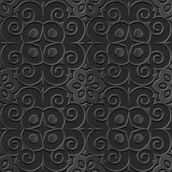 Caleidoscopio redondo vintage de la flor de la espiral del fondo del arte del corte del papel oscuro 3D sin costuras — Archivo Imágenes Vectoriales