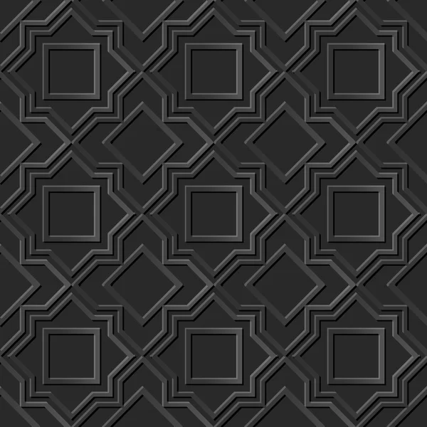 Seamless 3D dark paper cut art background 441 star square geometry cross line — Stockový vektor