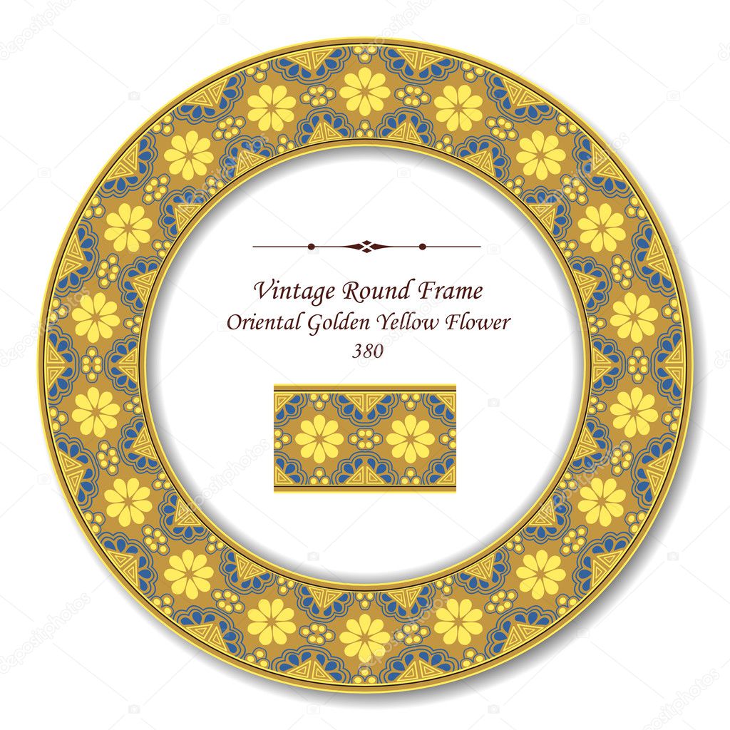 Vintage Round Retro Frame 380 Oriental Golden Yellow Flower