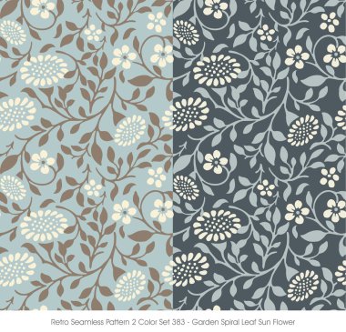 Retro Seamless modeli 2 renk Set_383_Garden sarmal yaprak ayçiçeği