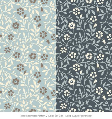 Retro Seamless modeli 2 renk Set_384_Spiral eğrisi çiçek yaprak