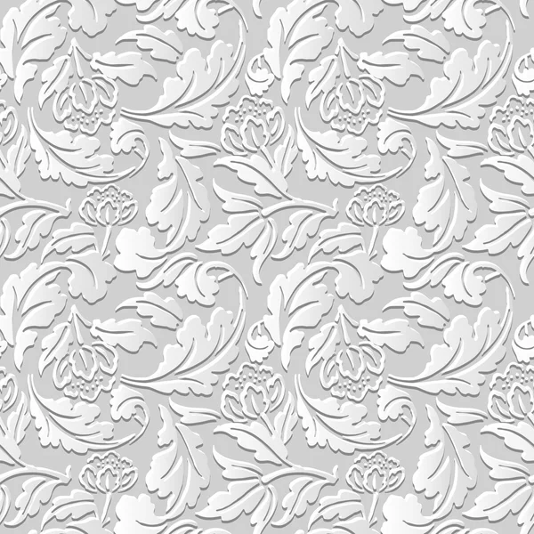 Vector damask seamless 3D paper art pattern background 387 flower spiral cross leaf — Stock Vector