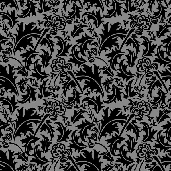 Elegante plata antigua y fondo negro 413 _ jardín espiral hoja flor planta — Archivo Imágenes Vectoriales