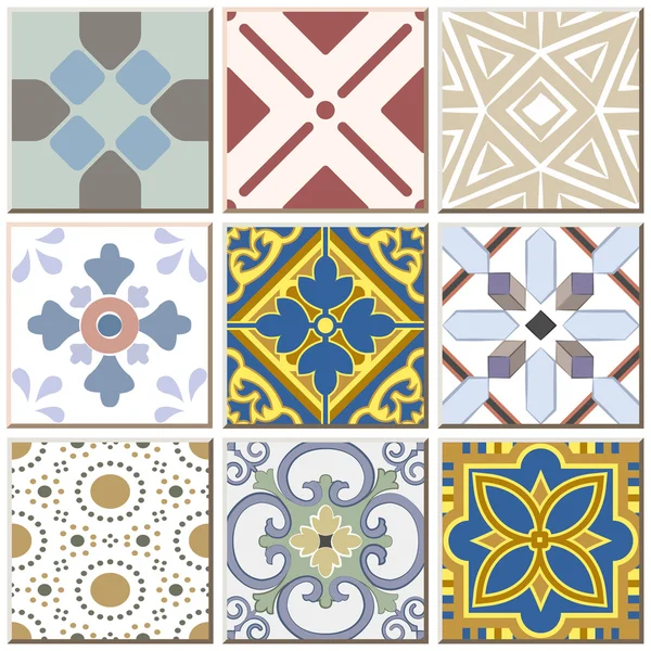 Vintage retro ceramic tile pattern set collection 039 — Stockový vektor