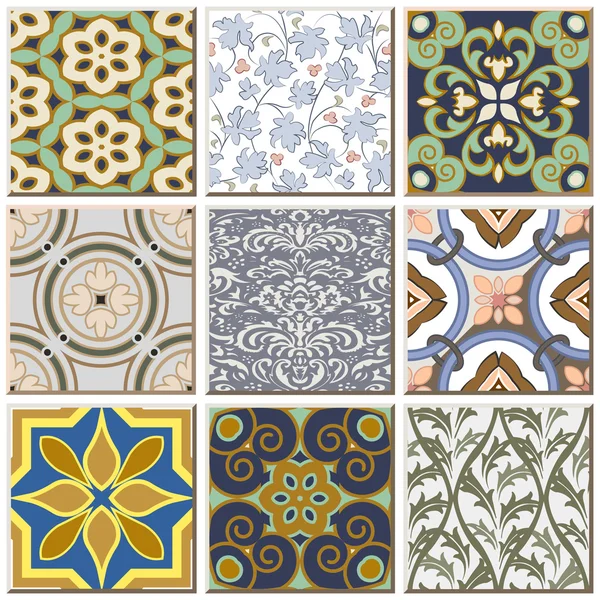 Vintage retro ceramic tile pattern set collection 043 — Stockový vektor