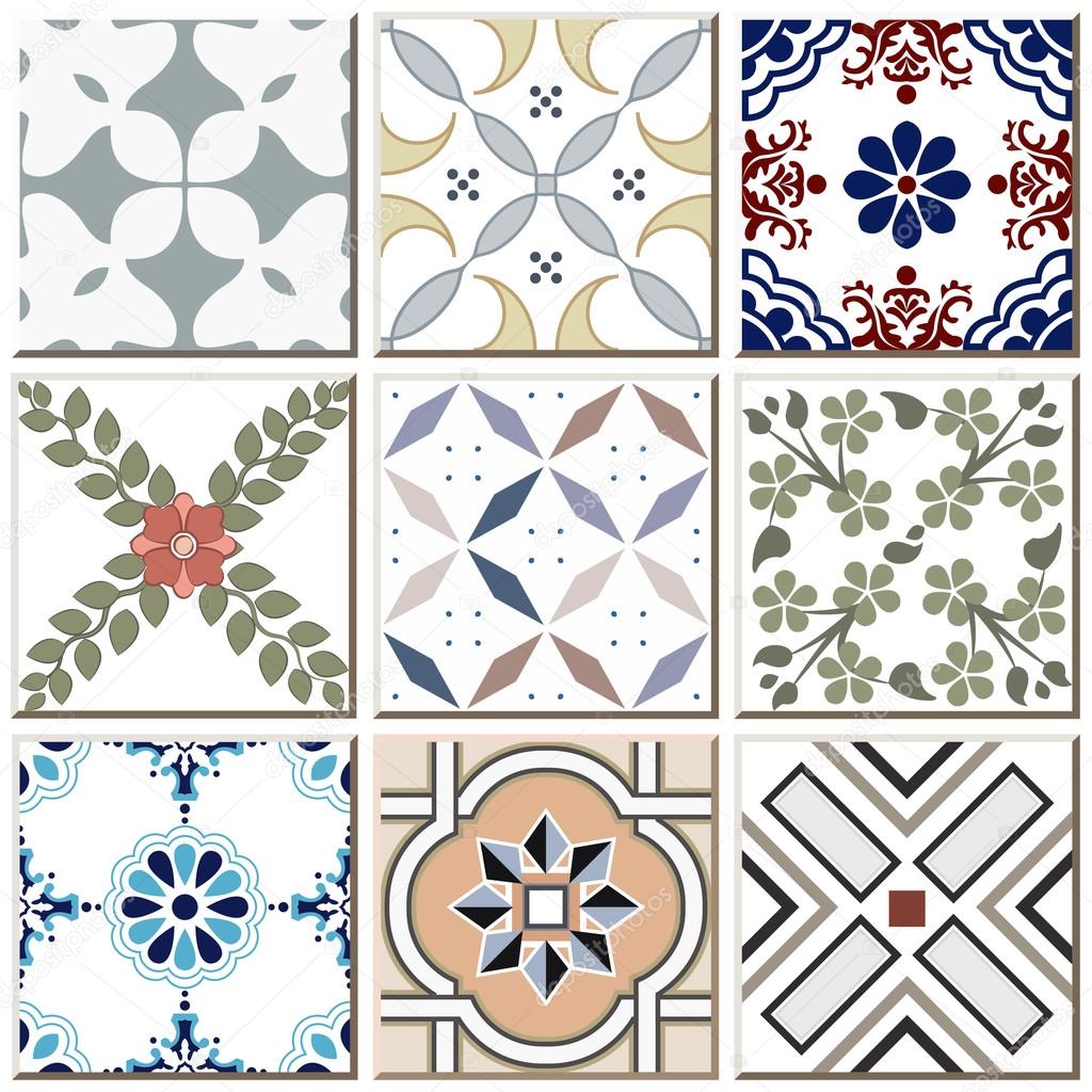Vintage retro ceramic tile pattern set collection 037