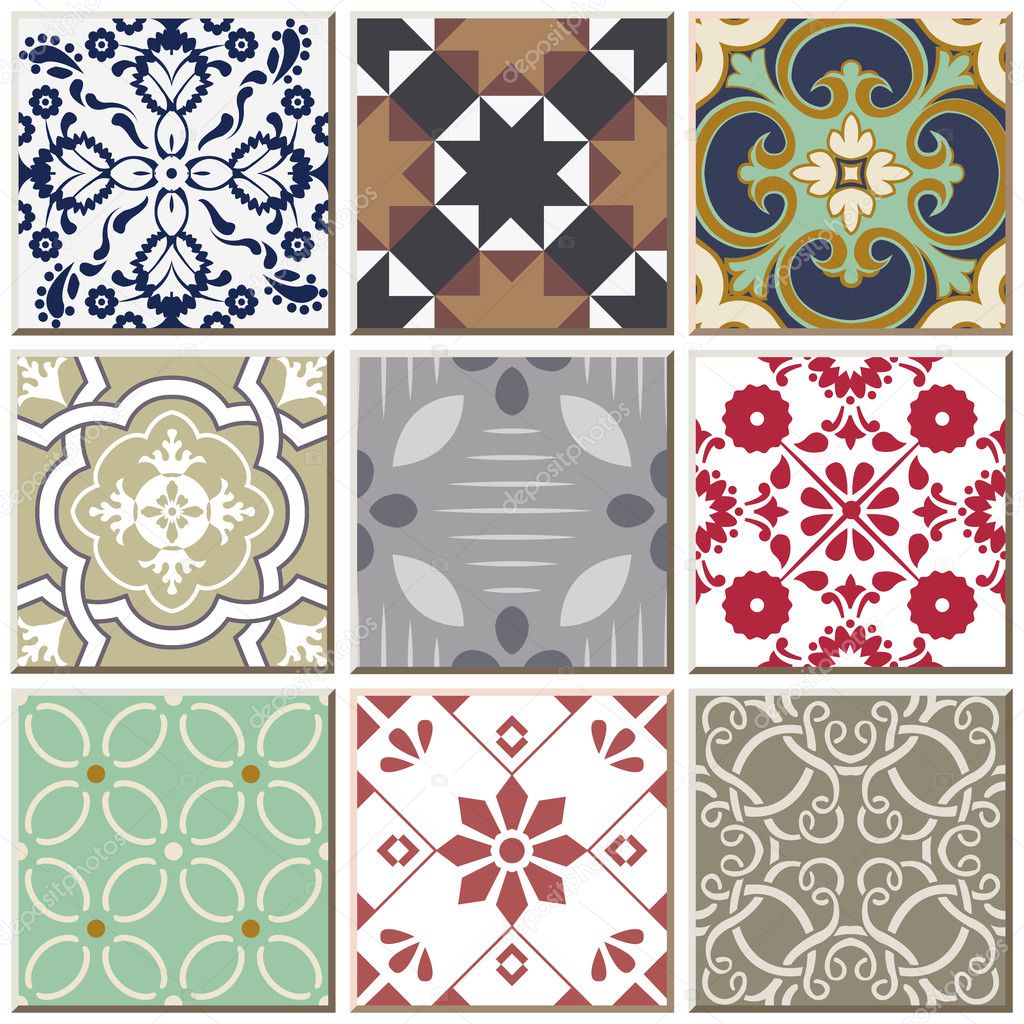 Vintage Retro Ceramic Tile Pattern Set Collection 038 Stock Vector Antique Retro Ceramic Tile Pattern Set Collection Can Be Used For Wallpaper Web Page Background Surface Textures Vector By Kusabi