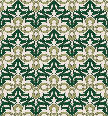 Antika sorunsuz arka plan görüntüsü eğrisi helezon Bahçe çiçek yaprak yeşil soyut çapraz.