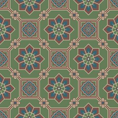 Oryantal Yeşil sekizgen köşeli antika sorunsuz arka plan resmini çerçeve çiçek