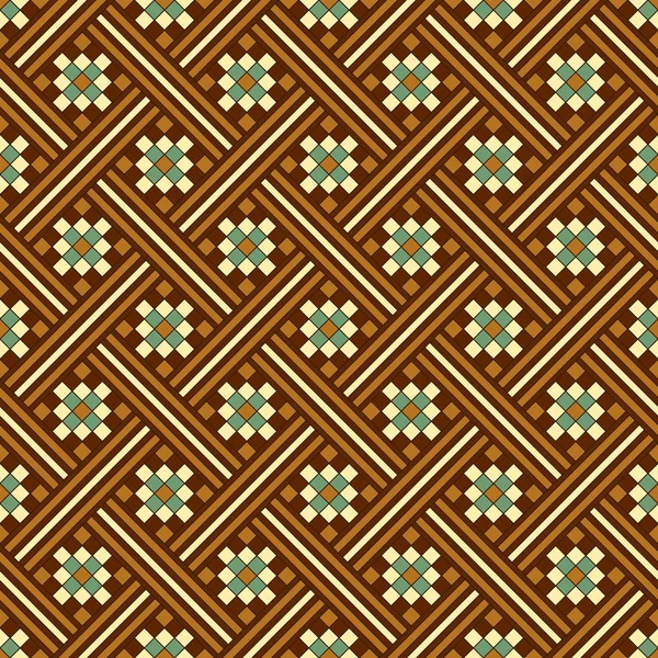 Античное бесшовное фоновое изображение коричневой квадратной проверки геометрии крестовой мозаики — стоковый вектор
