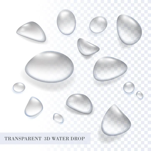 Vektor 3d transparent reines Aqua-Wassertropfen Set — Stockvektor