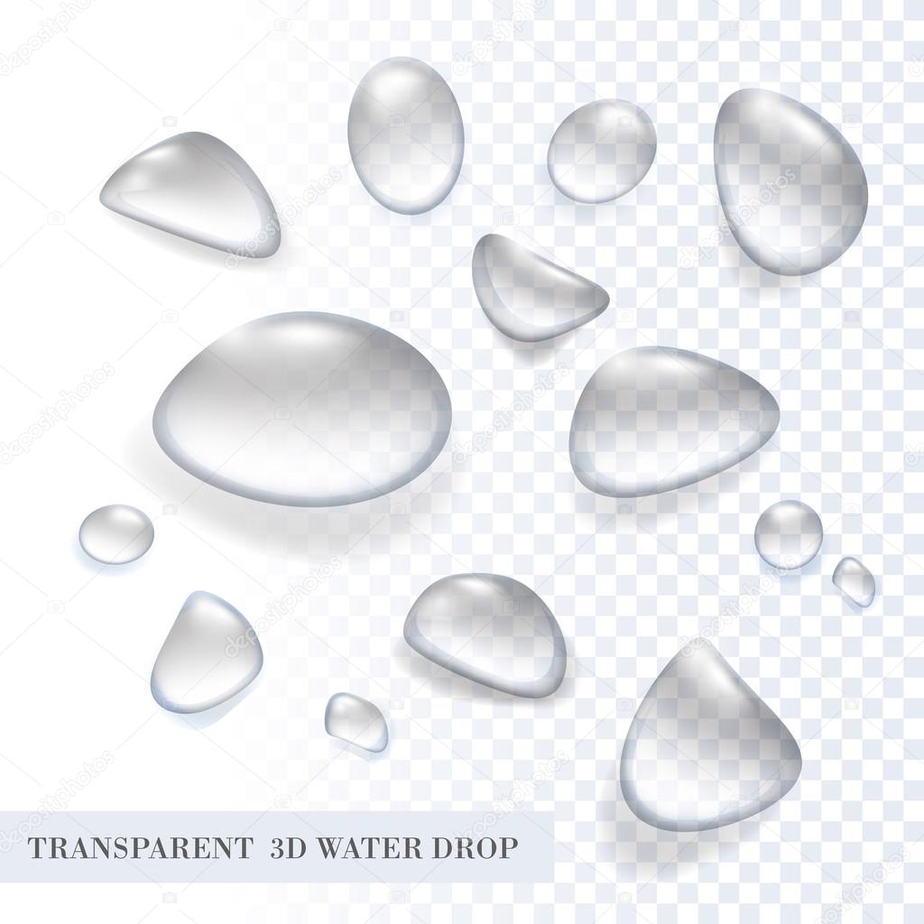 Vector 3D transparent pure aqua water drop set