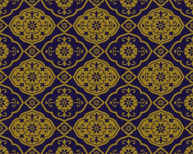 Antika sorunsuz arka plan 456 Doğu Asya eğrisi sarmal çiçek çiçek Dürbünü