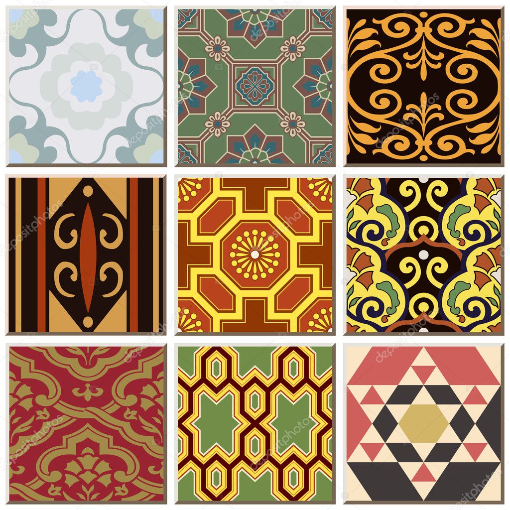 Vintage retro ceramic tile pattern set collection 048
