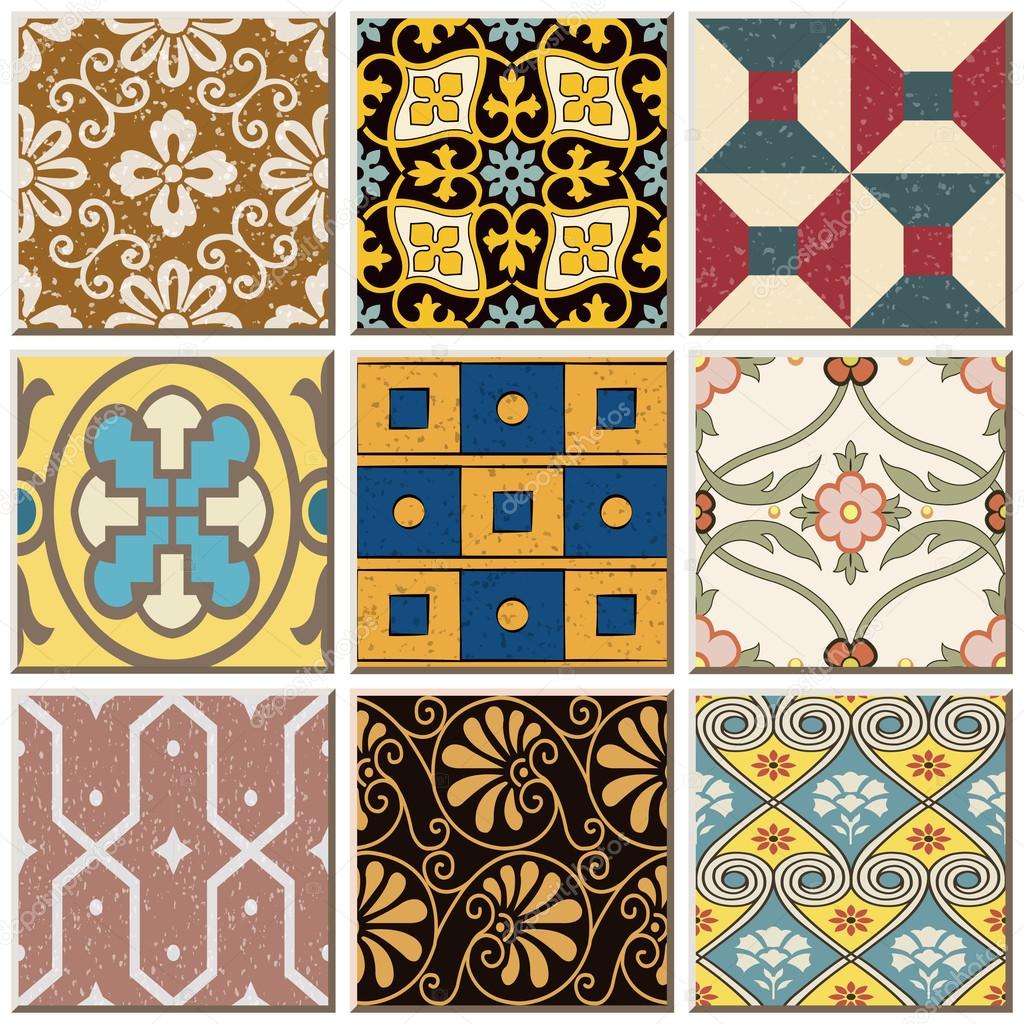 Vintage Retro Ceramic Tile Pattern Set Collection 056 Stock Vector Antique Retro Ceramic Tile Pattern Set Collection Can Be Used For Wallpaper Web Page Background Surface Textures