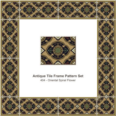 Antika çini kare set_404 Oriental sarmal çiçek desen