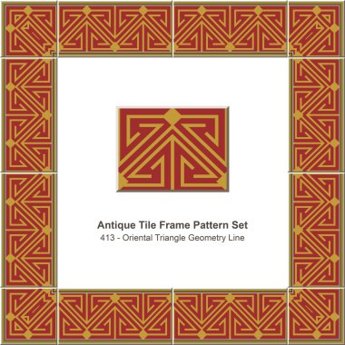 Antika çini kare set_413 Oriental üçgen geometrisi çizgi deseni