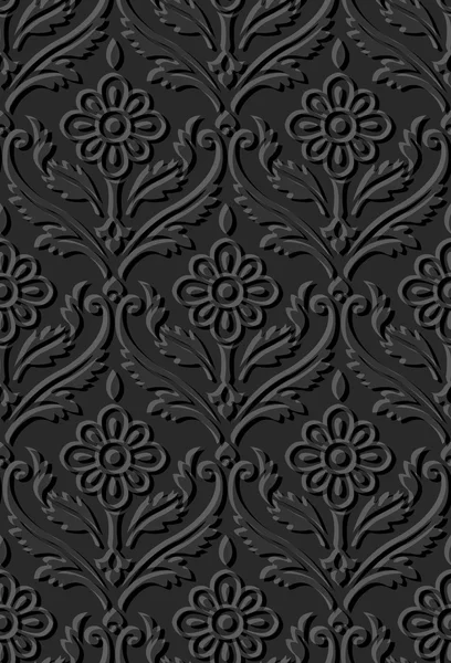 Dark 3D papel arte 569 vintage curva espiral cruz hoja flor vid — Vector de stock