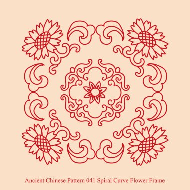 Antik Çin Pattern_041 sarmal eğri çiçek çerçeve