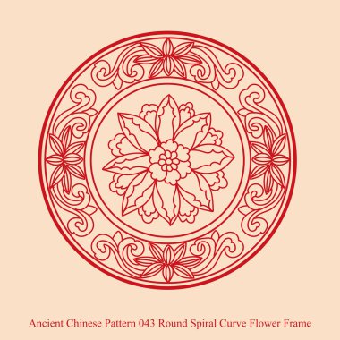 Antik Çin Pattern_043 sarmal eğri çiçek çerçeve yuvarlak