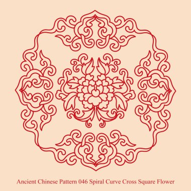 Antik Çin Pattern_046 sarmal eğri çapraz kare çiçek