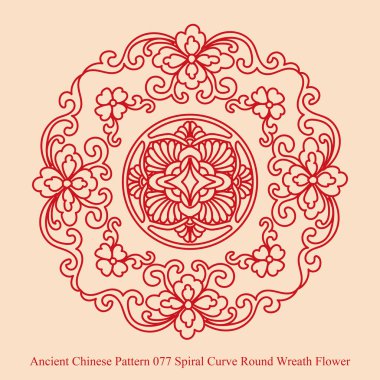 Antik Çin Pattern_077 sarmal eğri çelenk çiçek yuvarlak