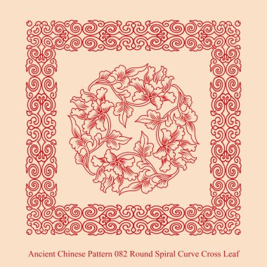 Antik Çin Pattern_082 sarmal eğri yuvarlak çapraz yaprak