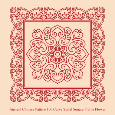Antik Çin Pattern_100 eğrisi sarmal kare çerçeve çiçek