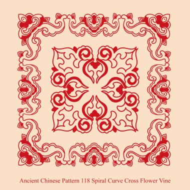 Antik Çin Pattern_118 sarmal eğri çapraz çiçek asma