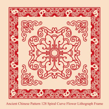 Antik Çin Pattern_128 sarmal eğri çiçek litografi çerçeve