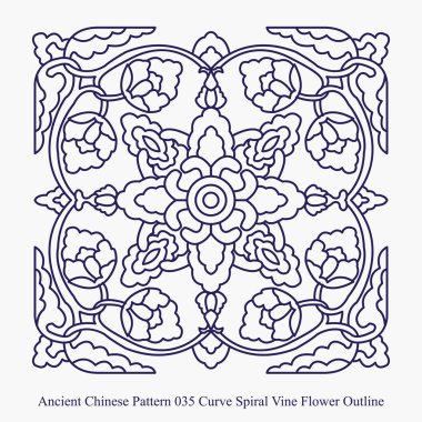 Antik Çin desen eğrisi sarmal asma çiçek anahat