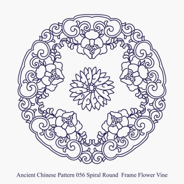 Antik Çin desen helezon yuvarlak çerçeve çiçek üzüm