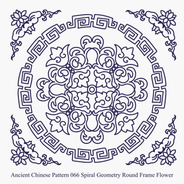 Antik Çin model sarmal geometri yuvarlak çerçeve çiçek