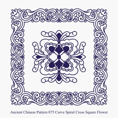 Antik Çin desen eğrisi sarmal çapraz kare çiçek