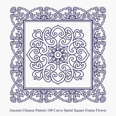 Antik Çin desen eğrisi sarmal kare çerçeve çiçek