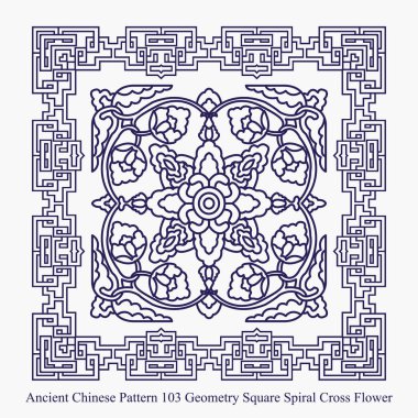Antik Çin desen geometri köşeli helezon çapraz çiçek